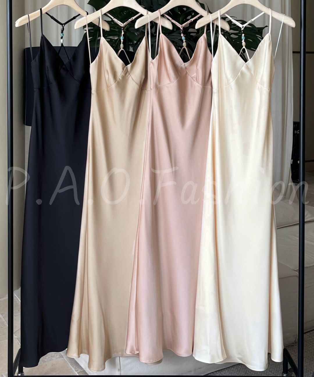 Beaded Halter Satin Mermaid Maxi Dress
