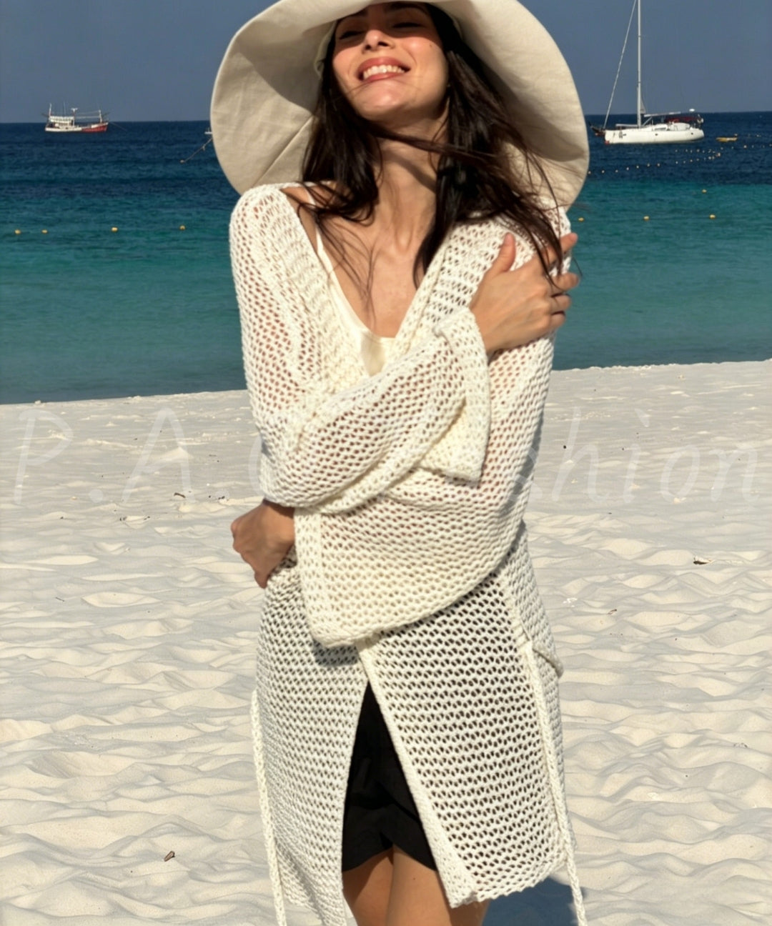 Linen Blend Open-Knit Tie Cardigan