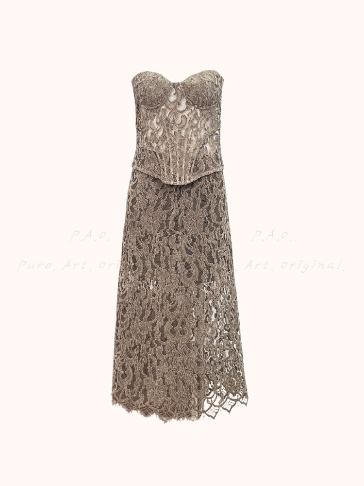 Vintage Strapless Corset Top & Midi Skirt Set