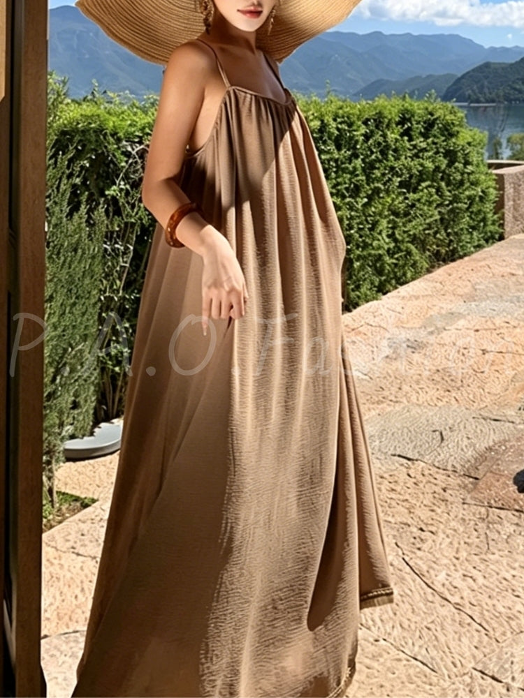 Relaxed Halter Open-Back Resort Maxi Dress
