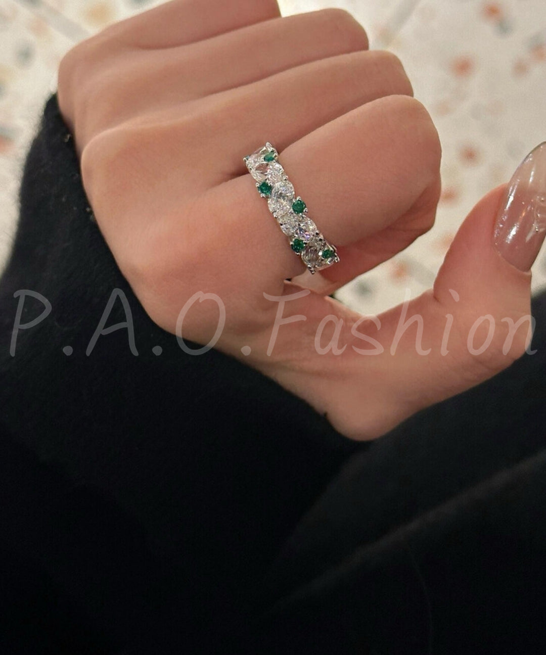 Emerald & Crystal Open Ring