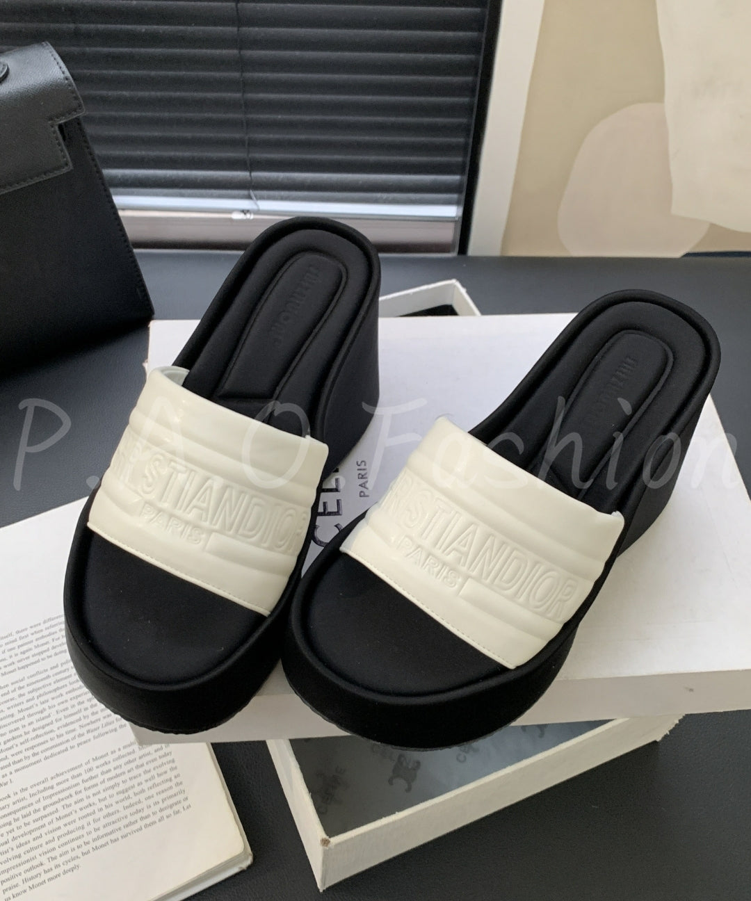 Elevated Platform Wedge Slide Sandals