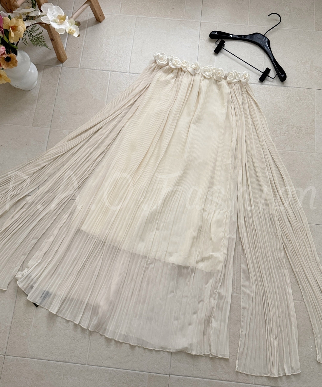 Strapless Pleated Chiffon Maxi Dress with Rosette Detail[Available Now]
