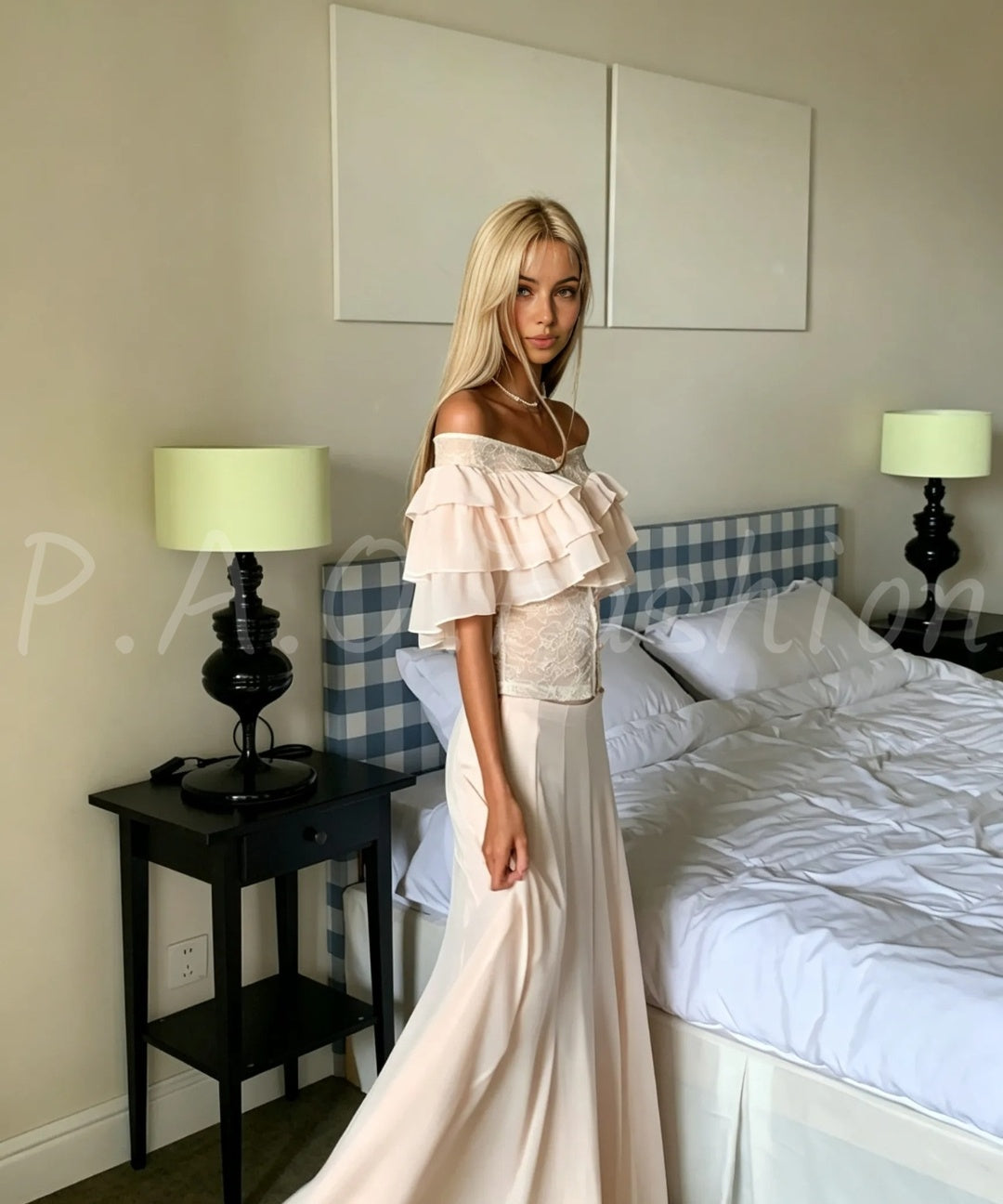 Off-Shoulder Ruffle Lace Top & Flowing Maxi Skirt Two-Piece Set