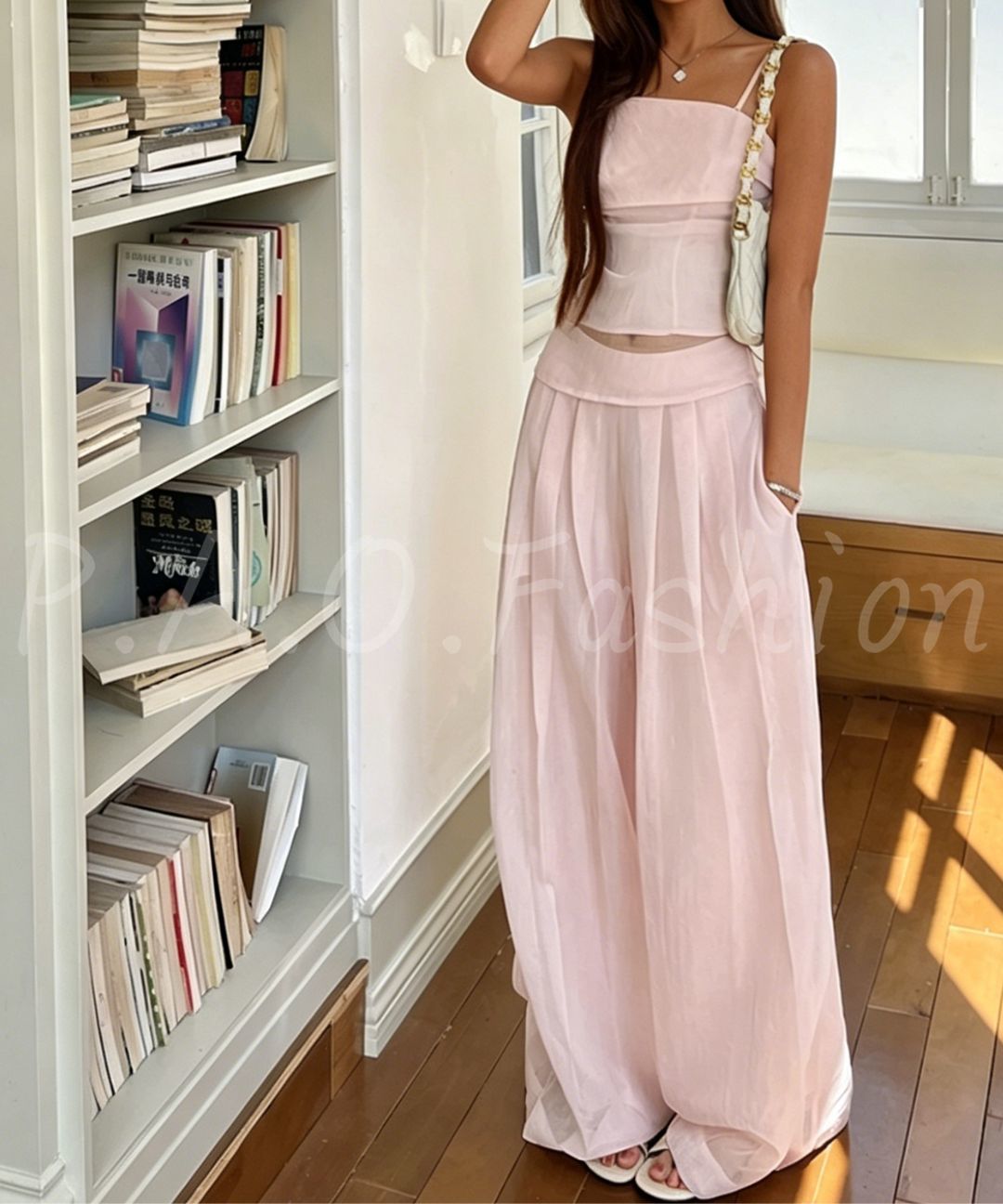 Crinkled Cami & Wide-Leg Pants Set