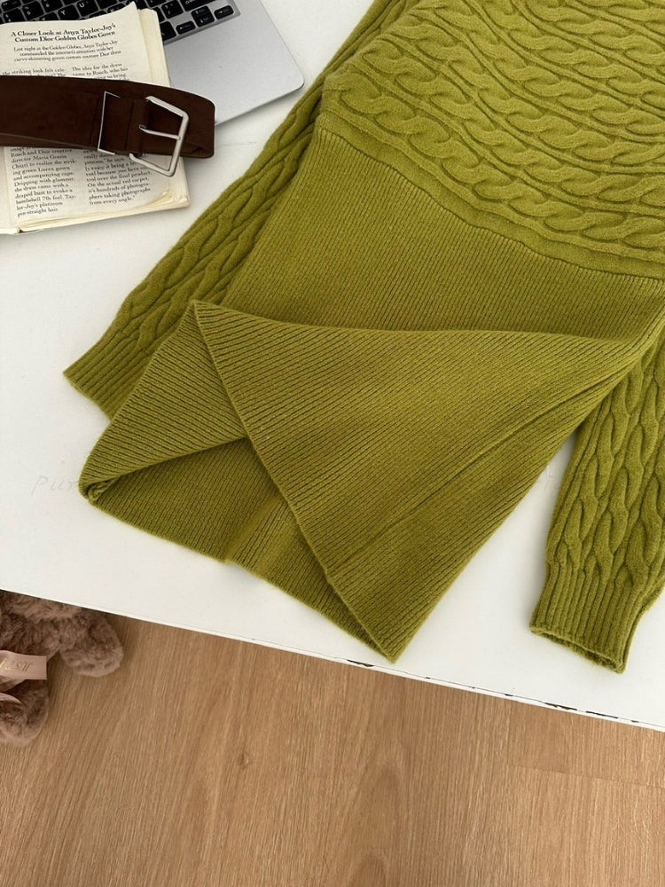 High-Neck Knit Mini Dress with Belt