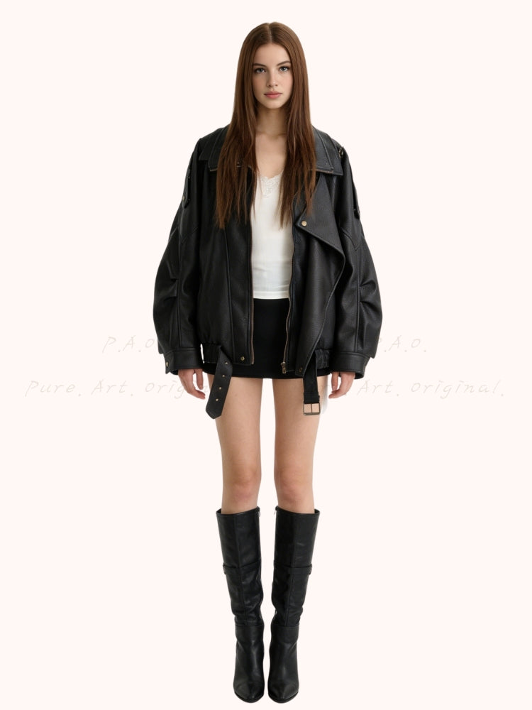 Thick Padded Motorcycle-Style Faux Leather Jacket