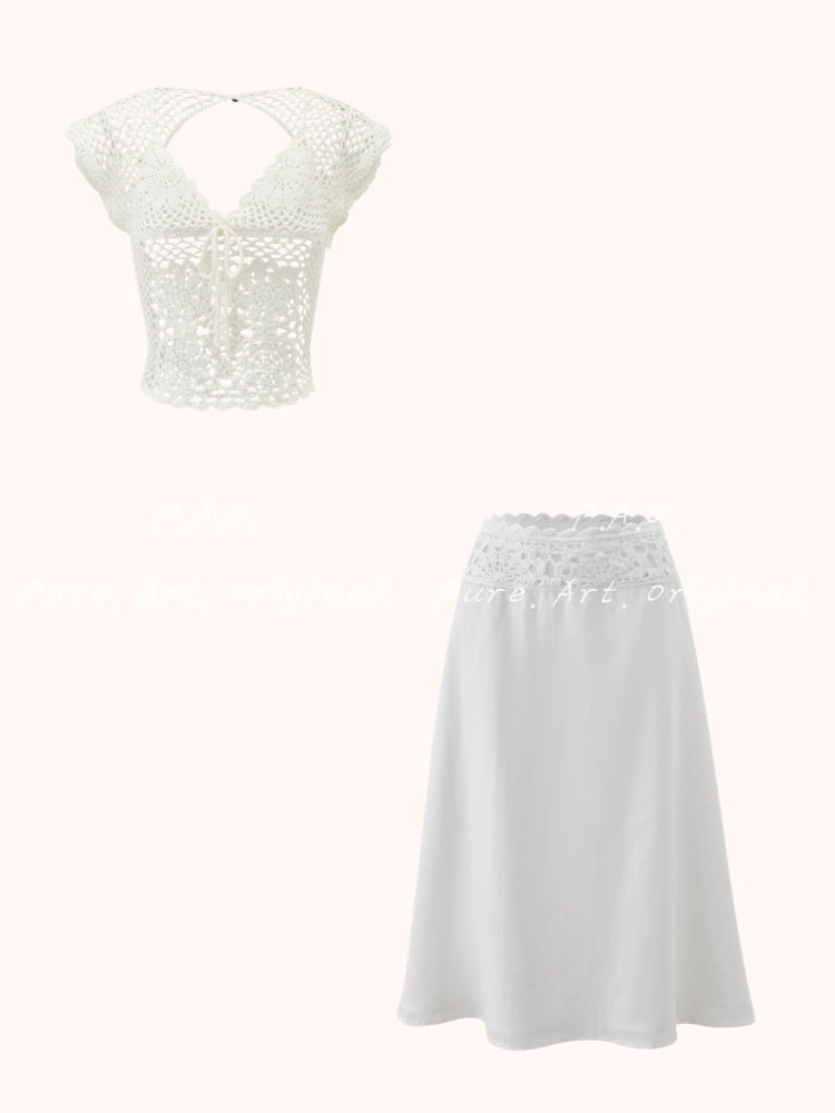 CROCHET & LACE HALTER SKIRT SET