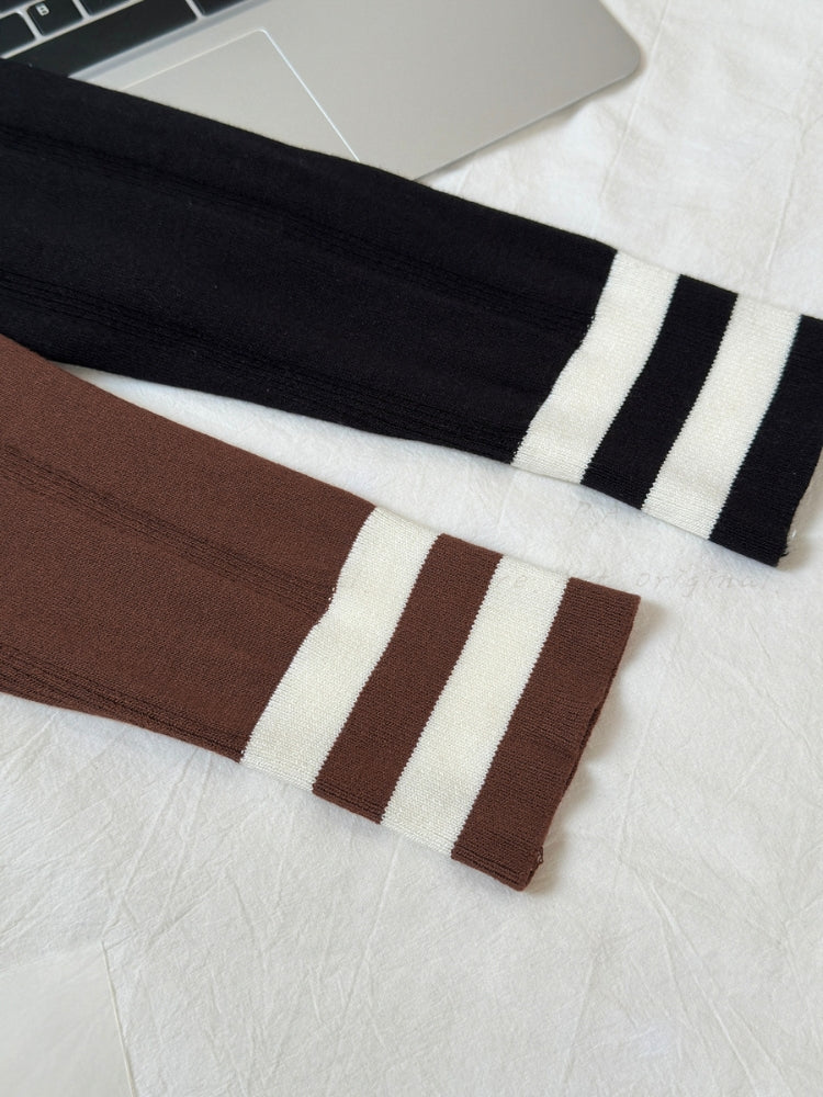 Vintage Contrast-Trim Zip Knit Cardigan