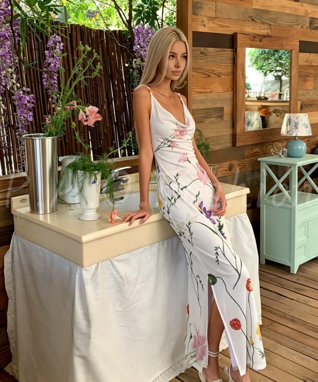Floral Cowl Neck Satin Slip Maxi Dress
