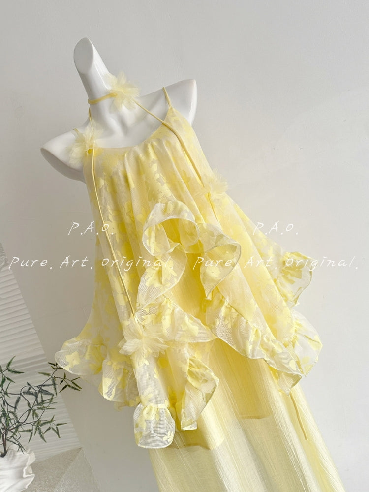 RUFFLED HALTER MAXI DRESS