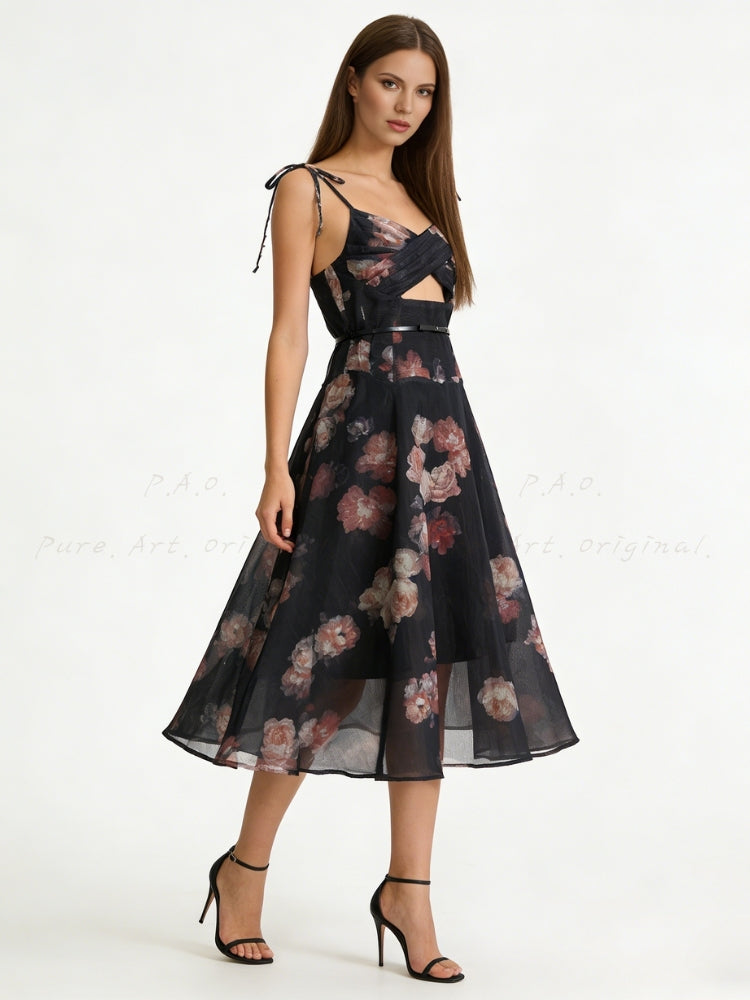 Twist Cutout Rhinestone Strap Maxi Dress