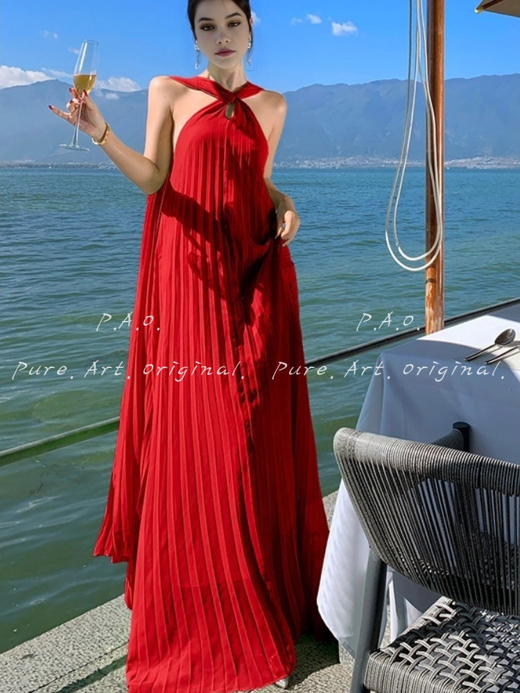 Azure Breeze Pleated Maxi