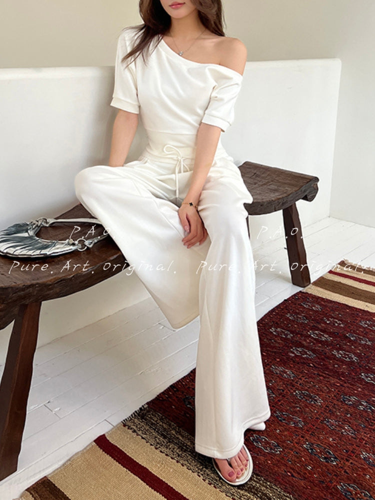 Asymmetric Waist-Snatched Wide-Leg Set