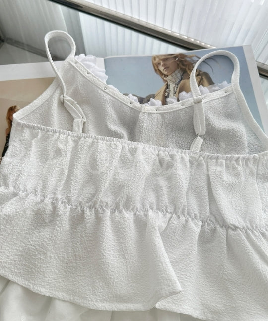 3D Floral Lace Trim Top & Bubble Texture Skirt Set[Available Now]