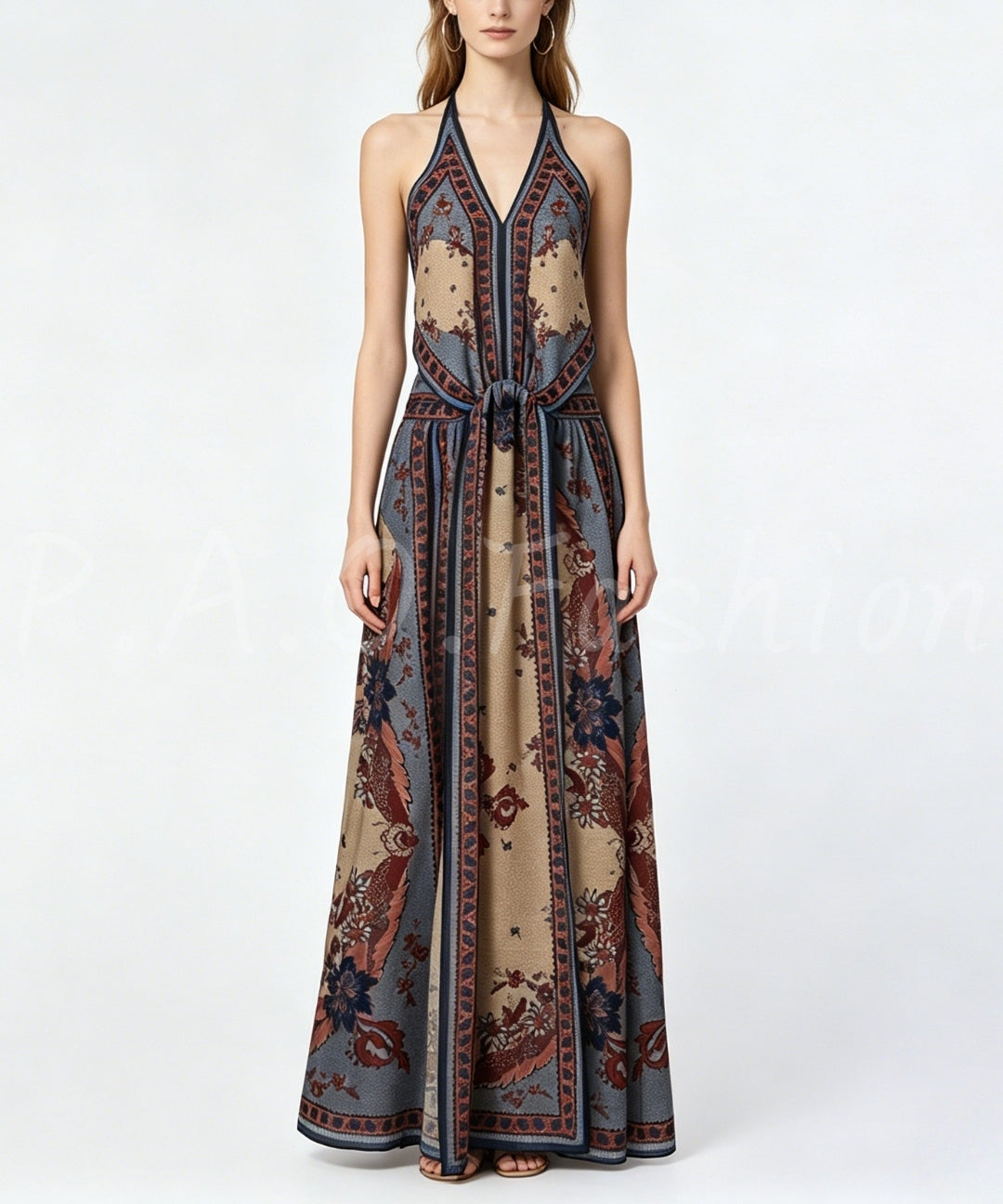 Bohemian Print Halter Maxi Dress[Available Now]