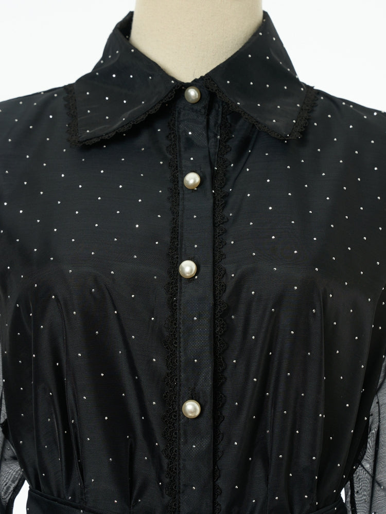 Rhinestone Organza Trim Tie-Waist Maxi Dress