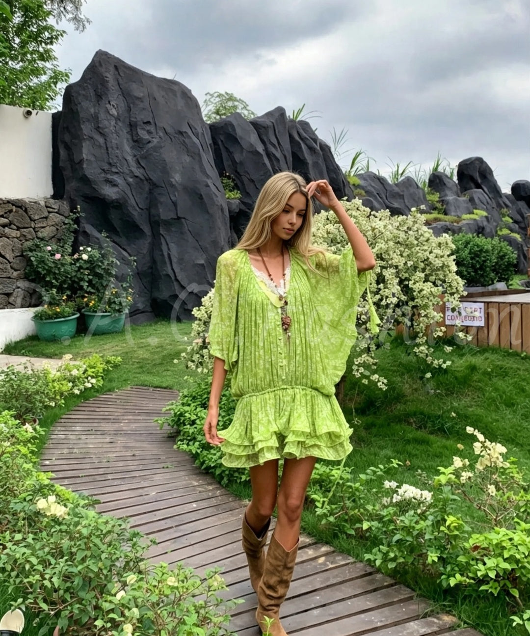 Floral Batwing Cover-Up Dress & Lace Cami Two-Piece Set