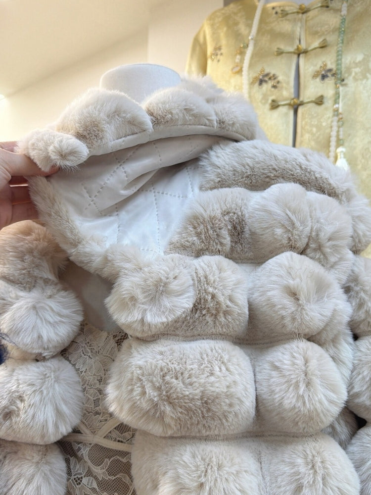 Faux Otter & Chinchilla Fur Padded Short Coat