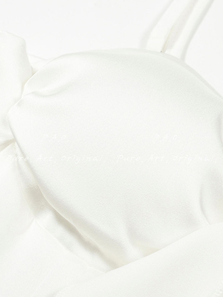 White Asymmetrical Ruffle Chiffon Dress