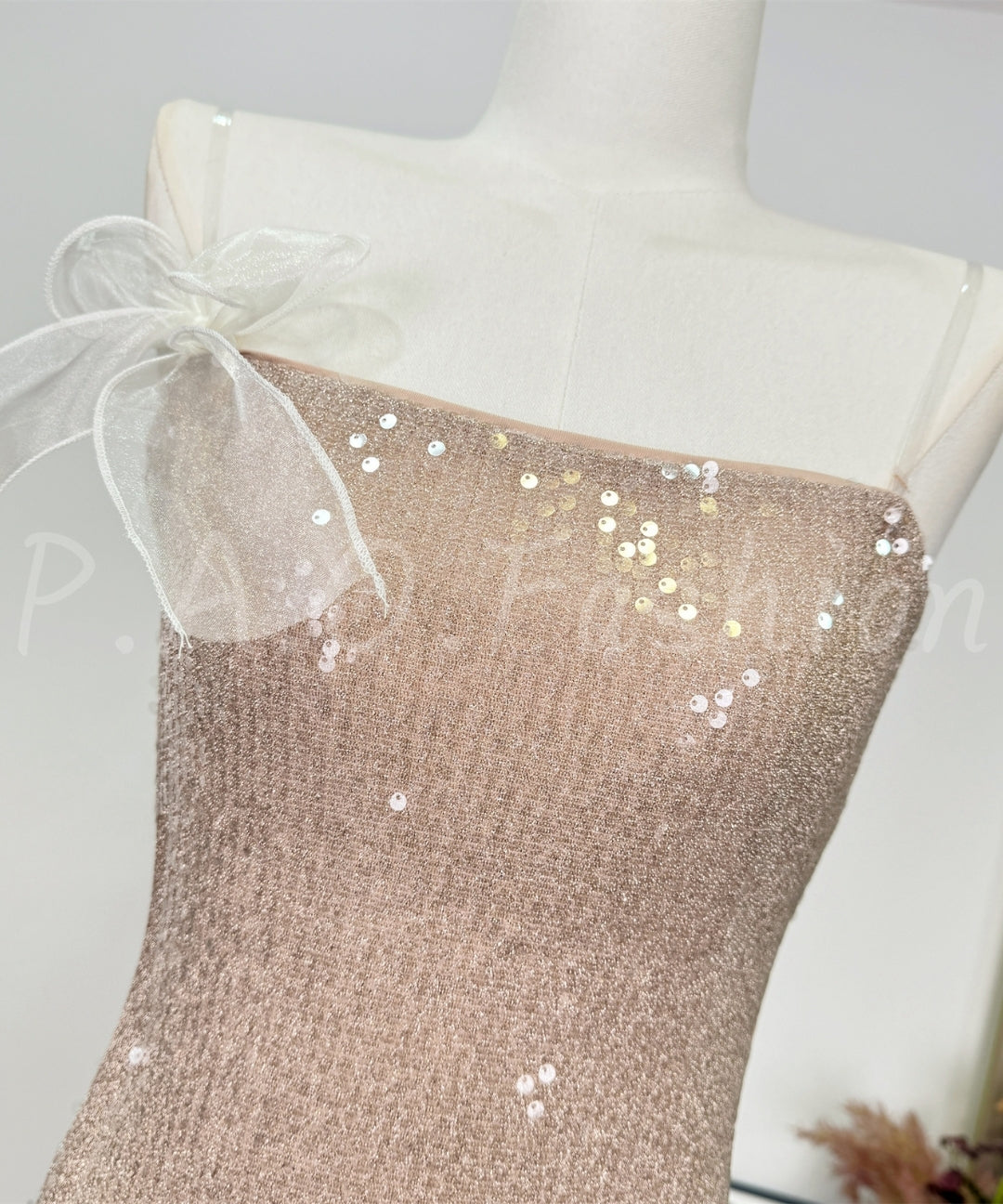 Blush Sequin Bow Strap Mini Dress[Available Now]