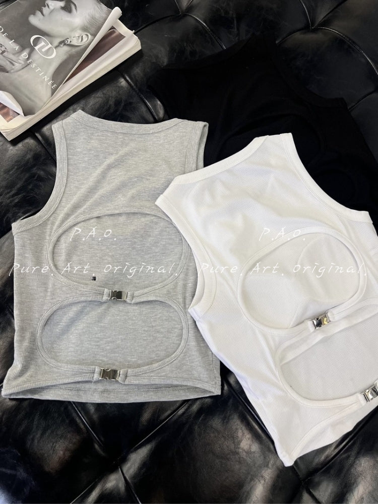 Padded Cut-Out Back Ribbed Tank Top
