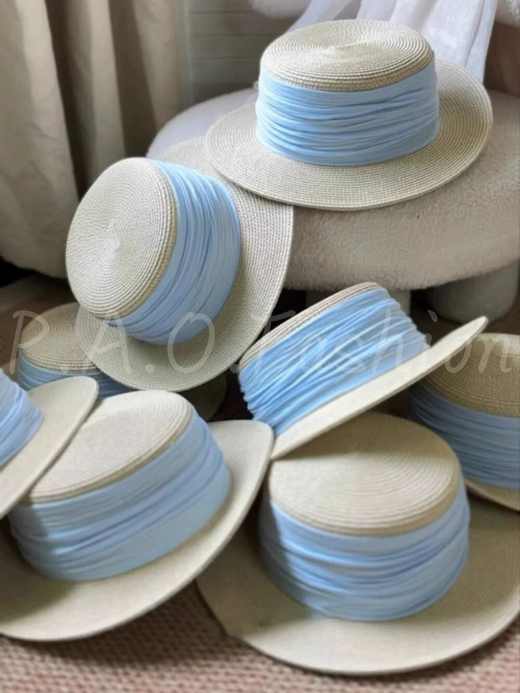 French Flat-Brim Straw Sun Hat