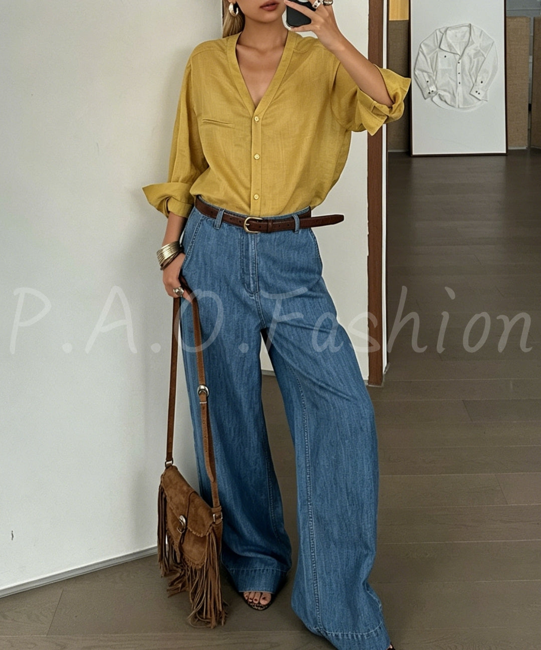 100% Ramie Relaxed V-Neck Shirt