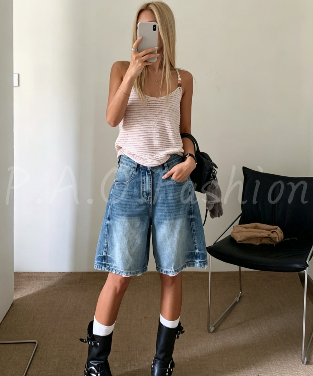 Vintage Washed Straight-Leg Denim Bermuda Shorts[Available Now]