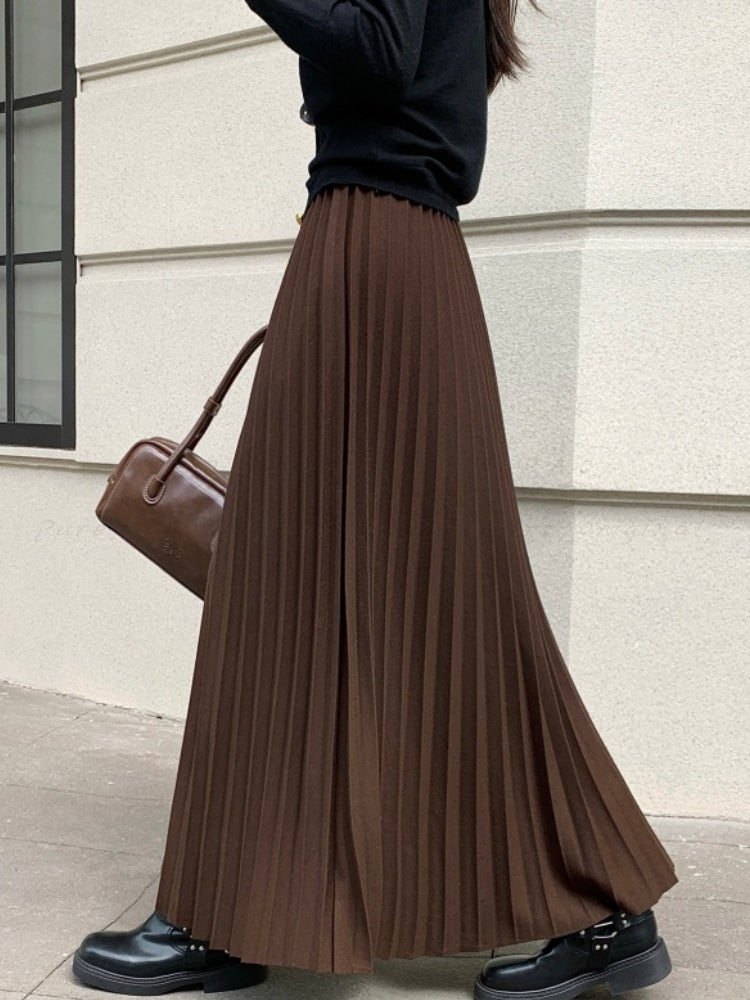 Classic Thick Pleated Wool Blend Skirt