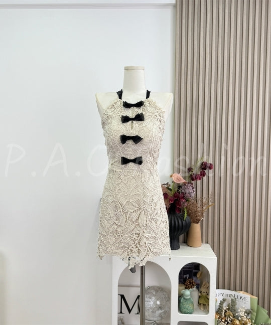 Halter Lace Bow Bodycon Dress
