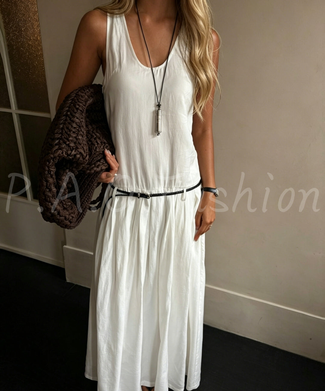 Minimal Belted Sleeveless Maxi Dress