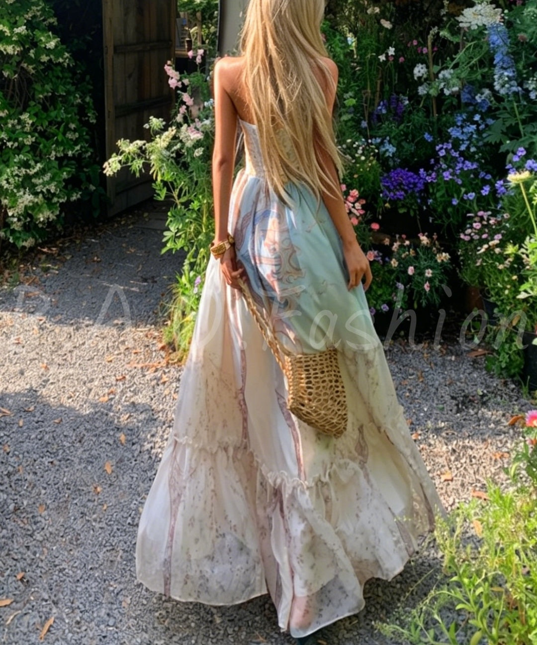 Gradient Print Strapless Maxi Dress