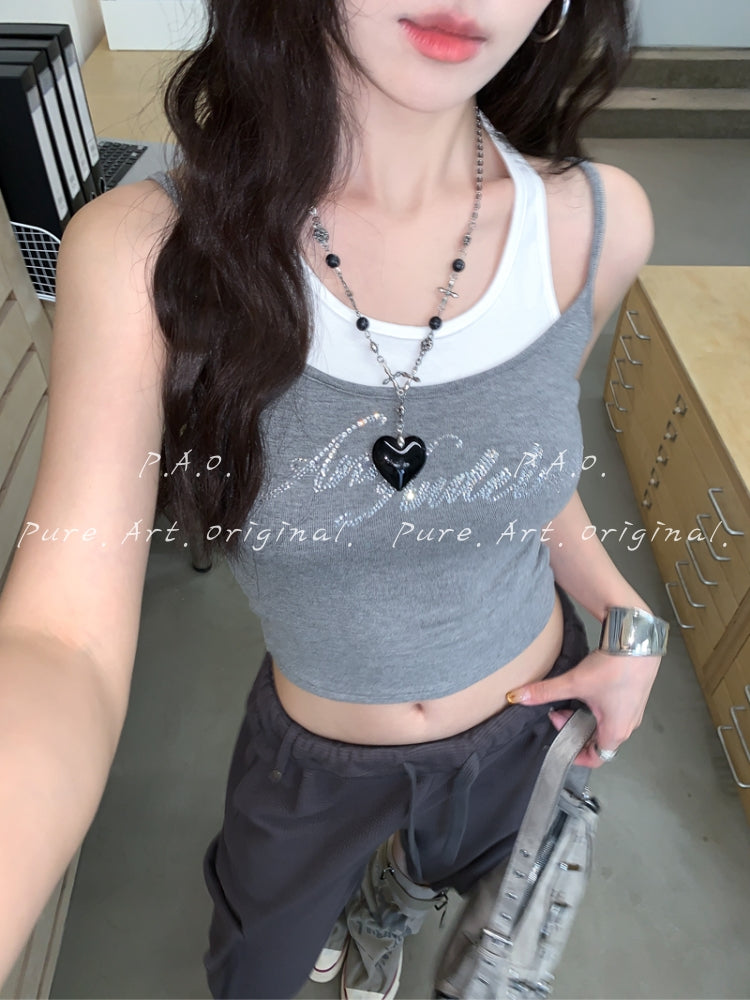 Rhinestone Layered Crop Cami