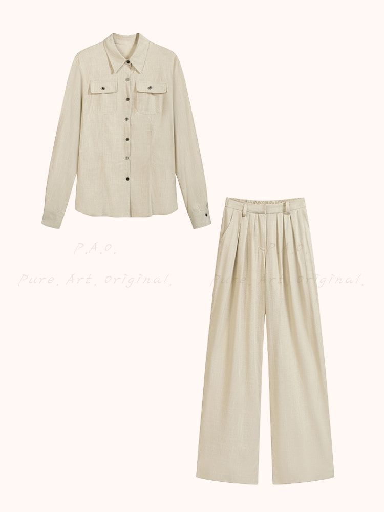 Linen Shirt & Wide-Leg Trousers Two-Piece Set