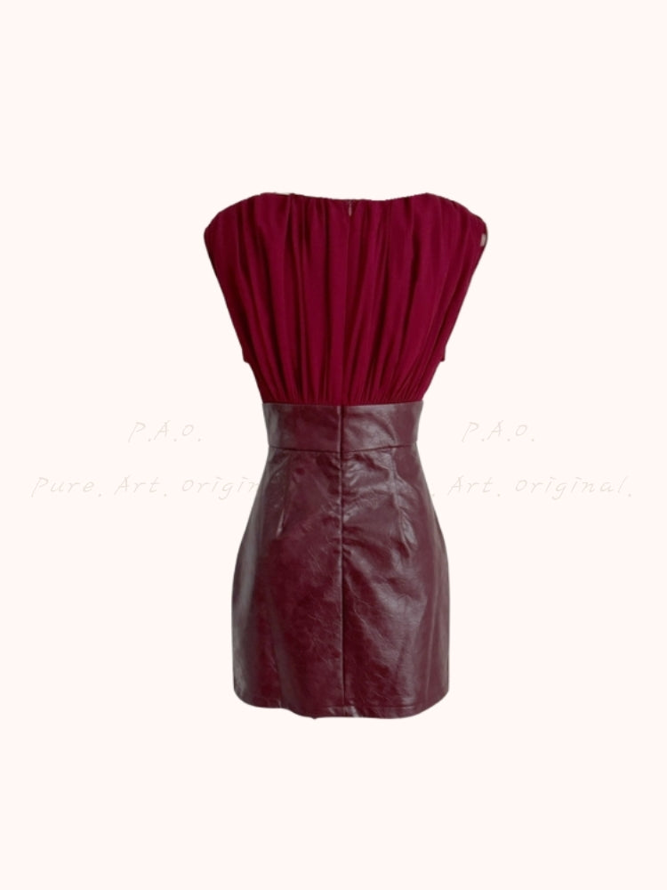 Deep V Sleeveless Faux Leather Bodycon Mini Dress