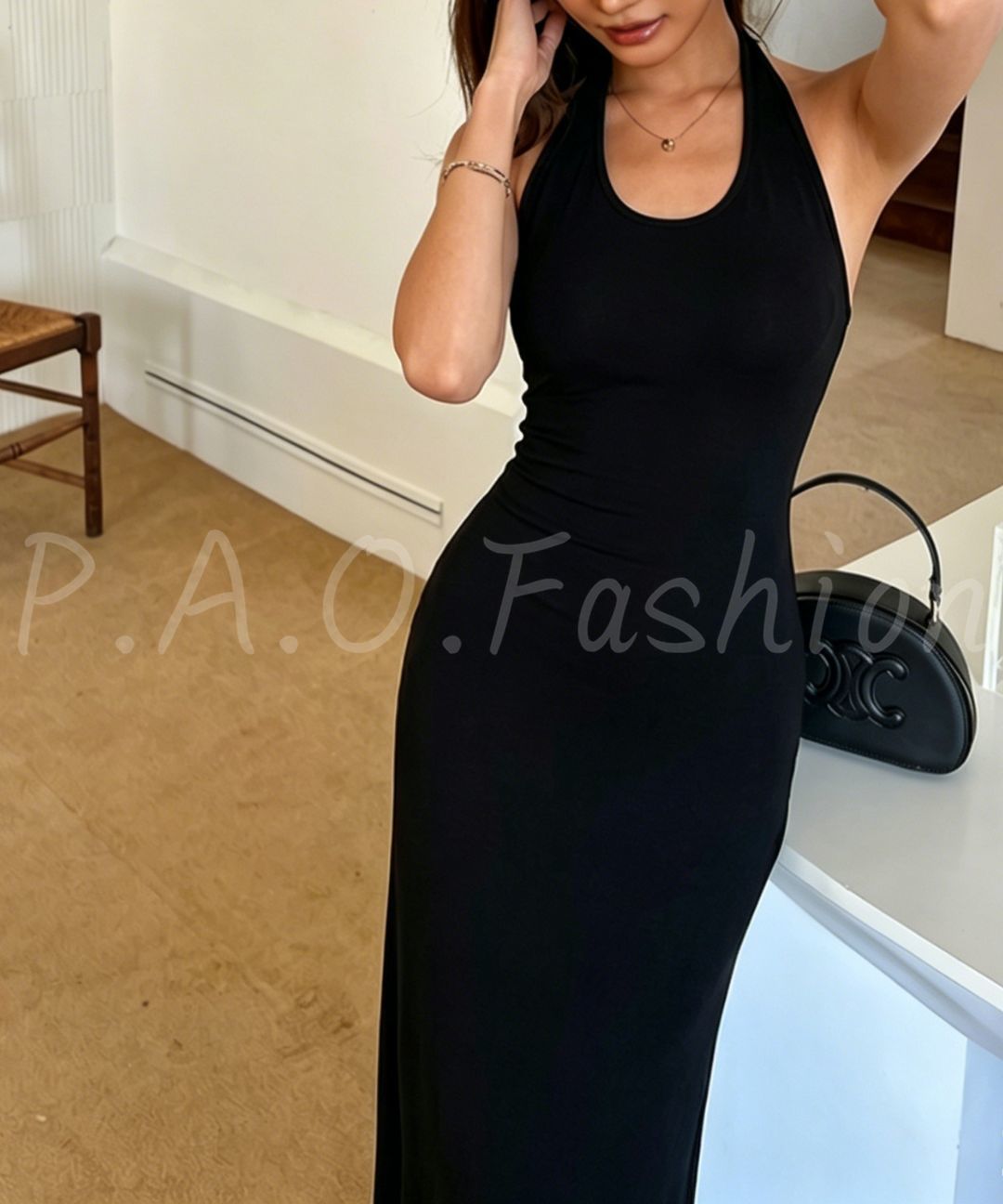 Ribbed Halter Mermaid Maxi Dress