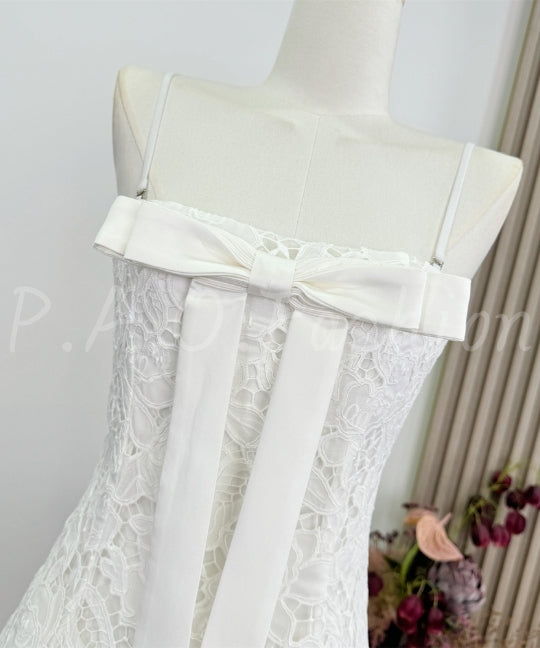 Bow Lace Strap A-Line Mini Dress