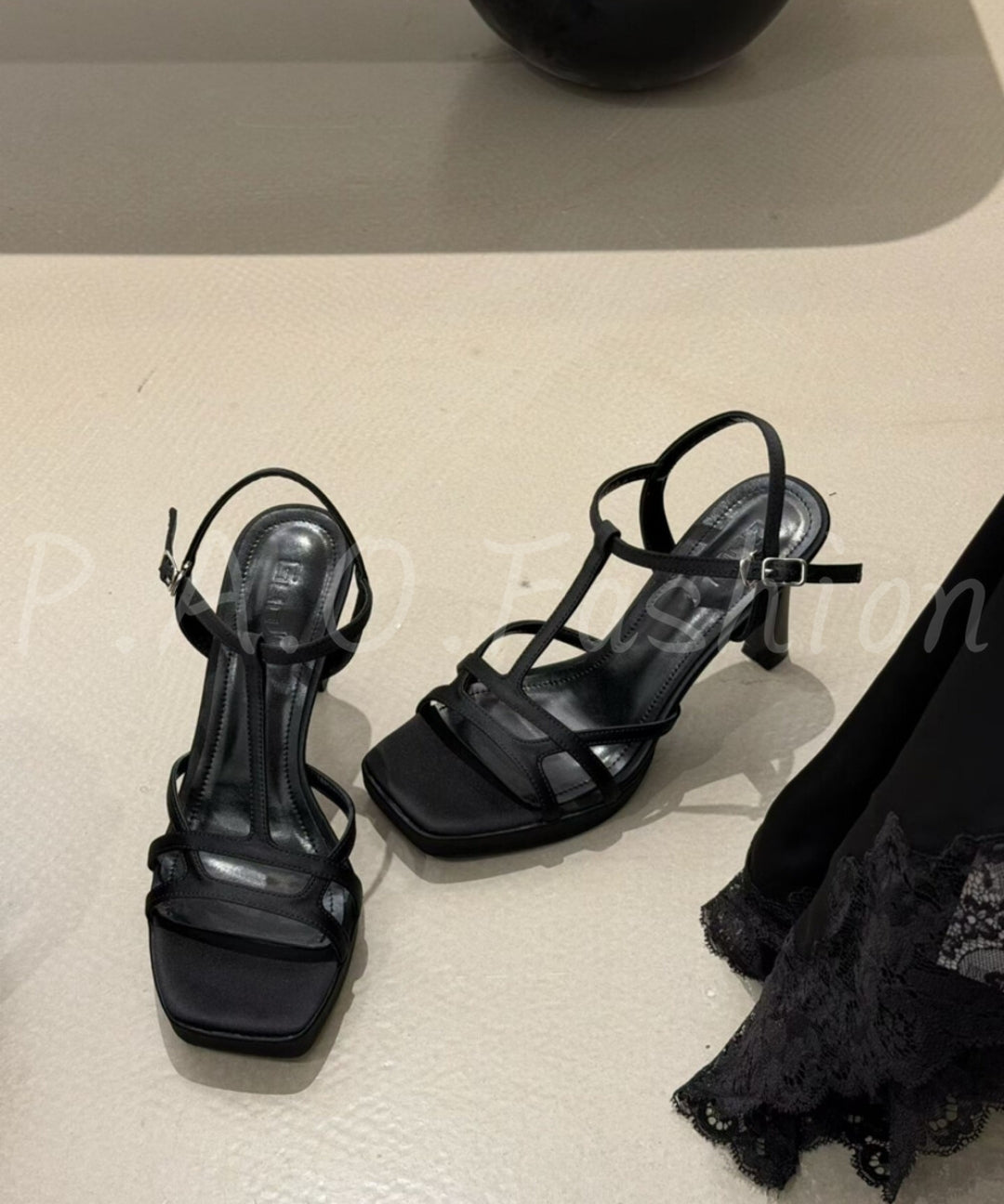 T-Strap Square Toe Heeled Sandals