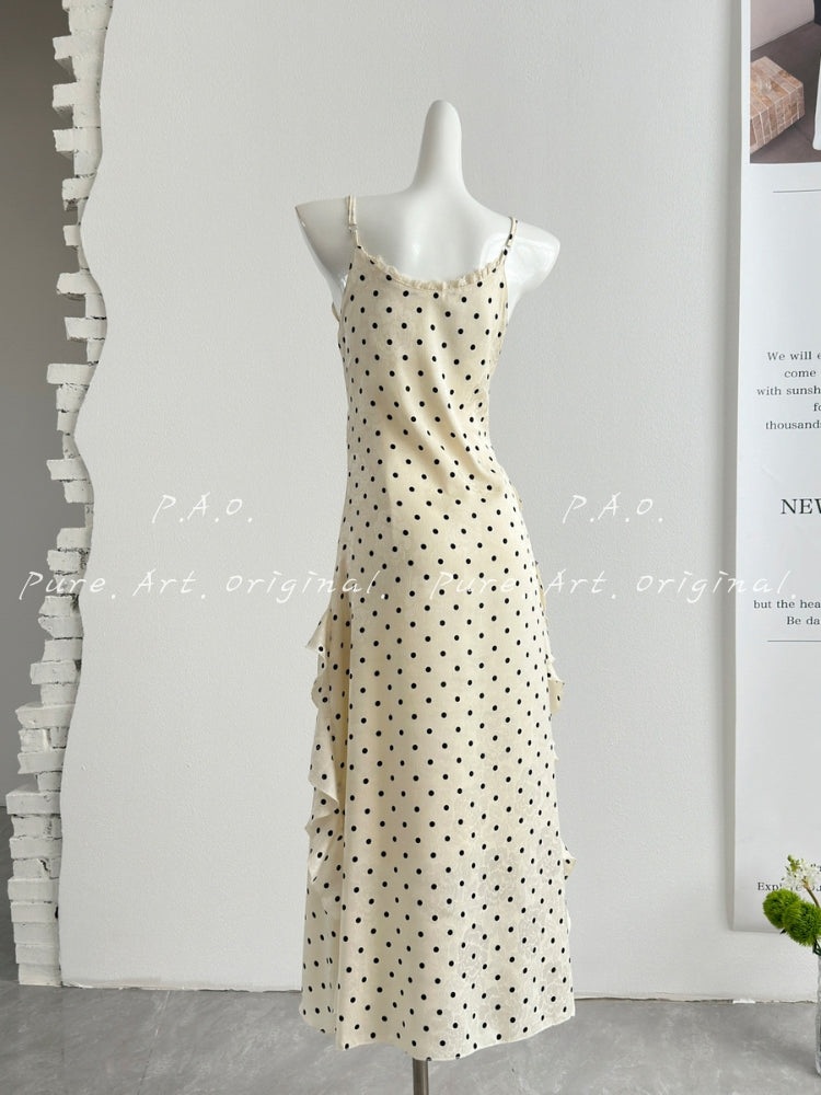 Élise Polka Dot Ruffle Slip Dress