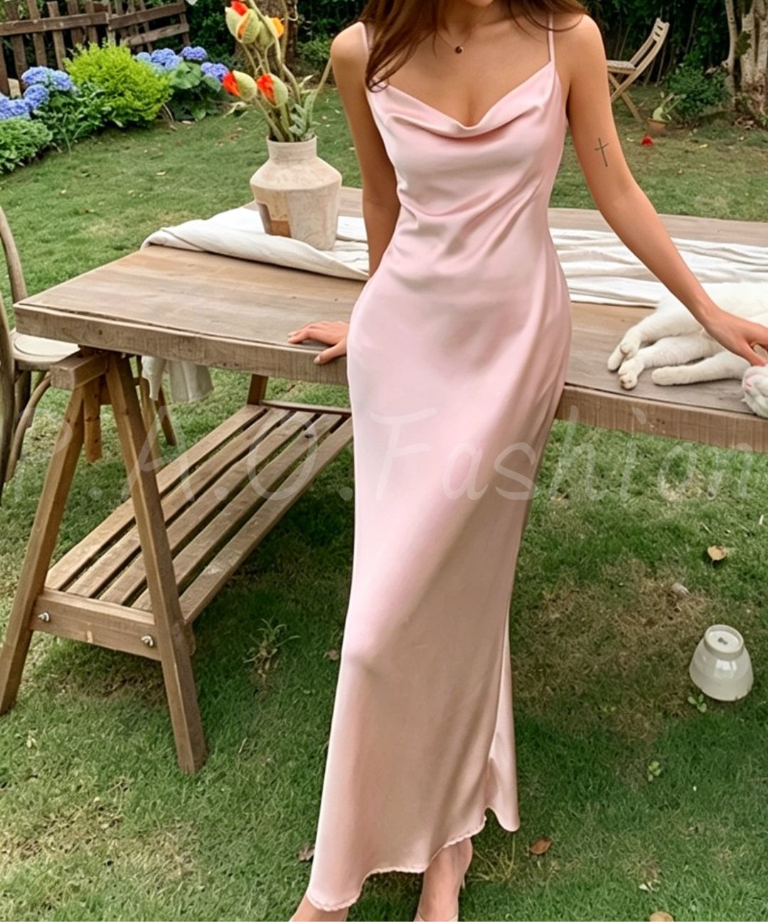 Satin Cowl Maxi Dress