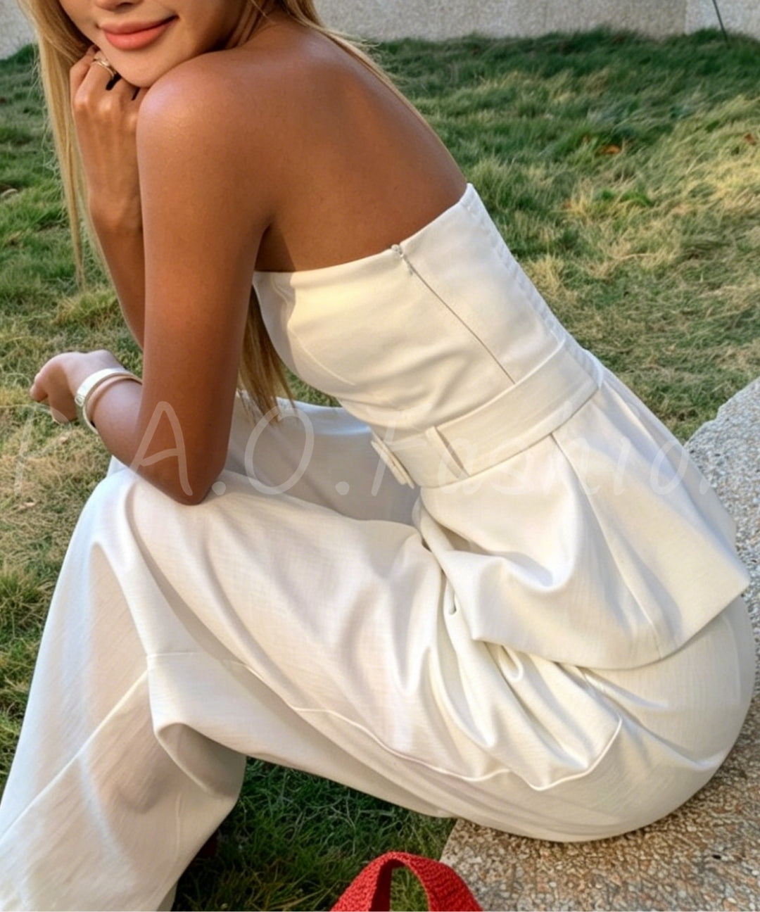 Strapless Belted Wide-Leg Pants Set[Available Now]