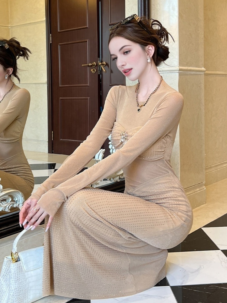 Rhinestone Embellished Bodycon Maxi Dress