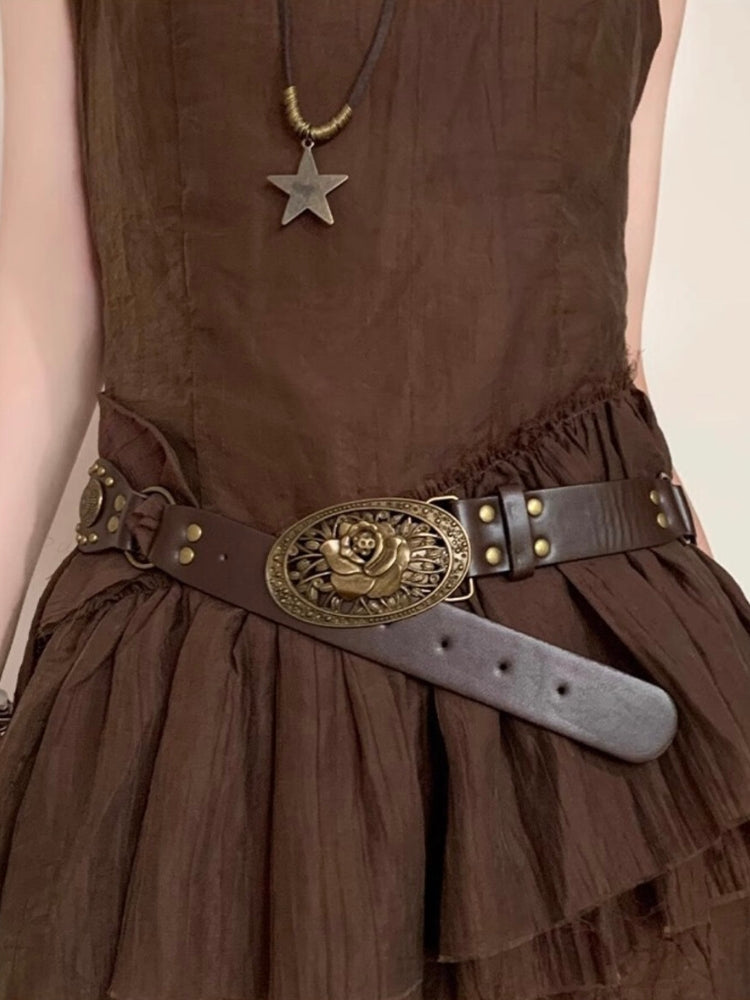Bohemian-Style Brown PU Leather Belt