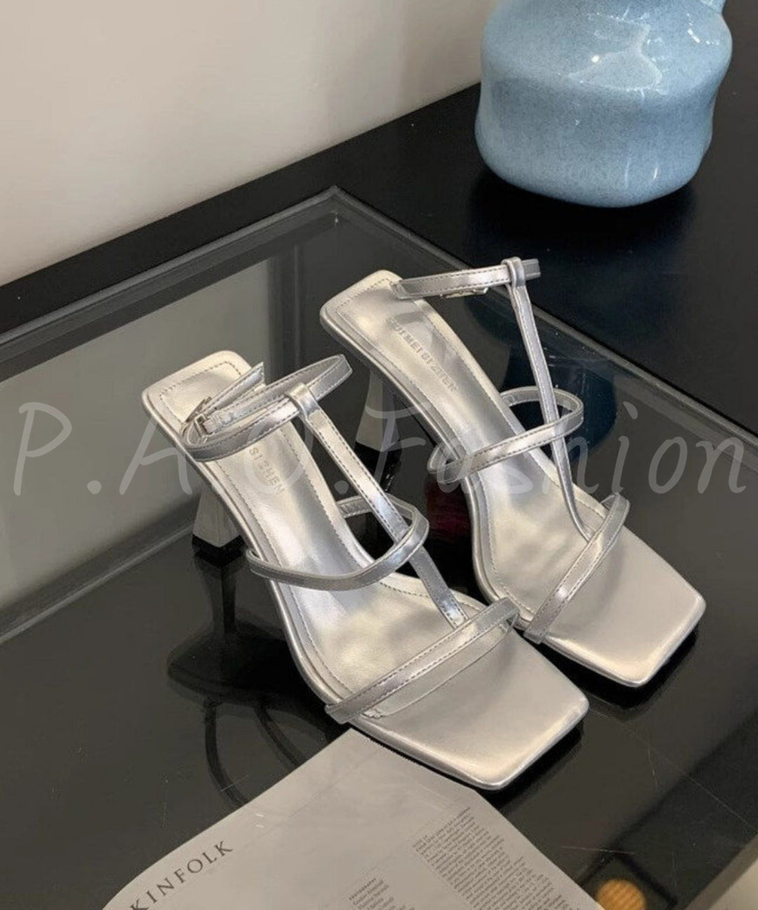 Square-Toe T-Strap Heeled Sandals