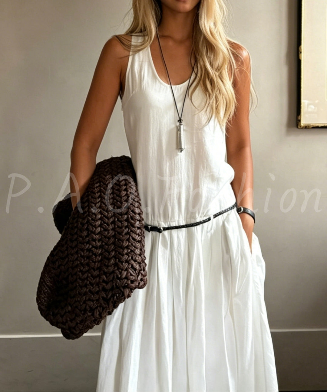 Minimal Belted Sleeveless Maxi Dress
