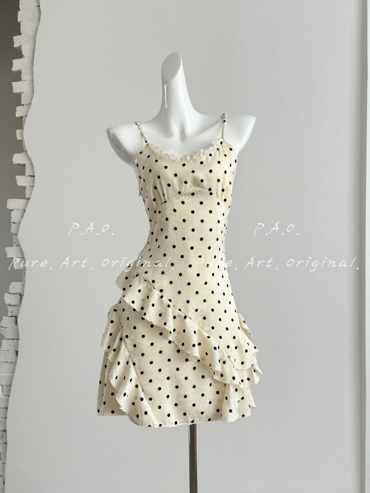 Élise Polka Dot Ruffle Slip Dress