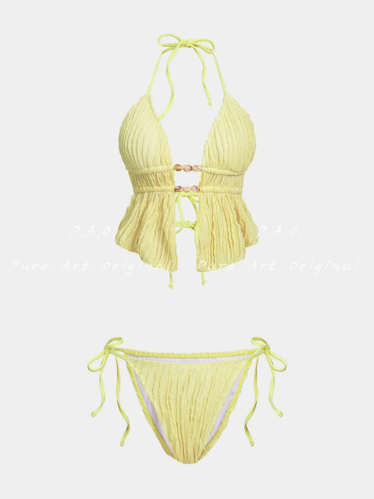 Halter Neck Tie‑Up Bikini Set