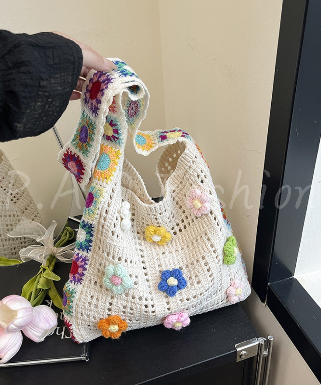 Floral Crochet Hollow Tote Bag
