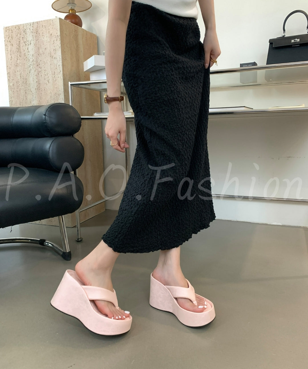 Velvet Satin 8cm Platform Wedge Thong Slides